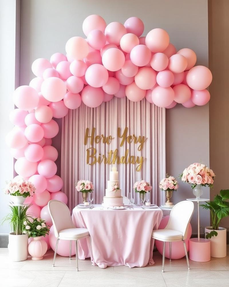 Pink balloon installation for a luxury birthday celebration